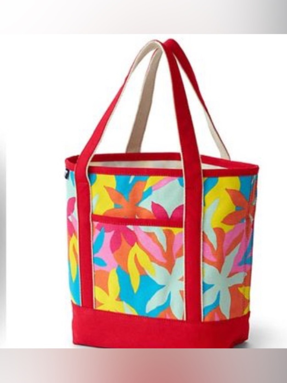 Lands End Floral Medium 5 Pocket Zip Top Canvas Tote Bag